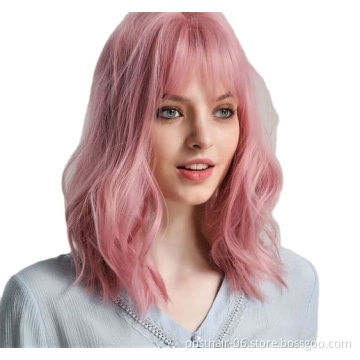 Best  Price Synthetic Wig Lolita Medium Ombre Bob Wig With Bangs Cosplay Water Wave Synthetic Hair Wigs For Women American Style